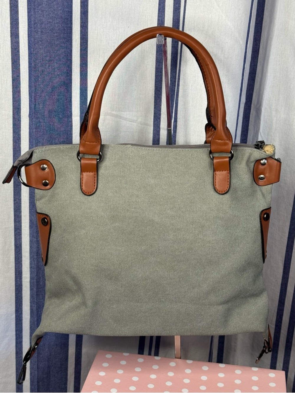 Paris Republique Stamped Gray Canvas Messenger Bag - Picture 4 of 11